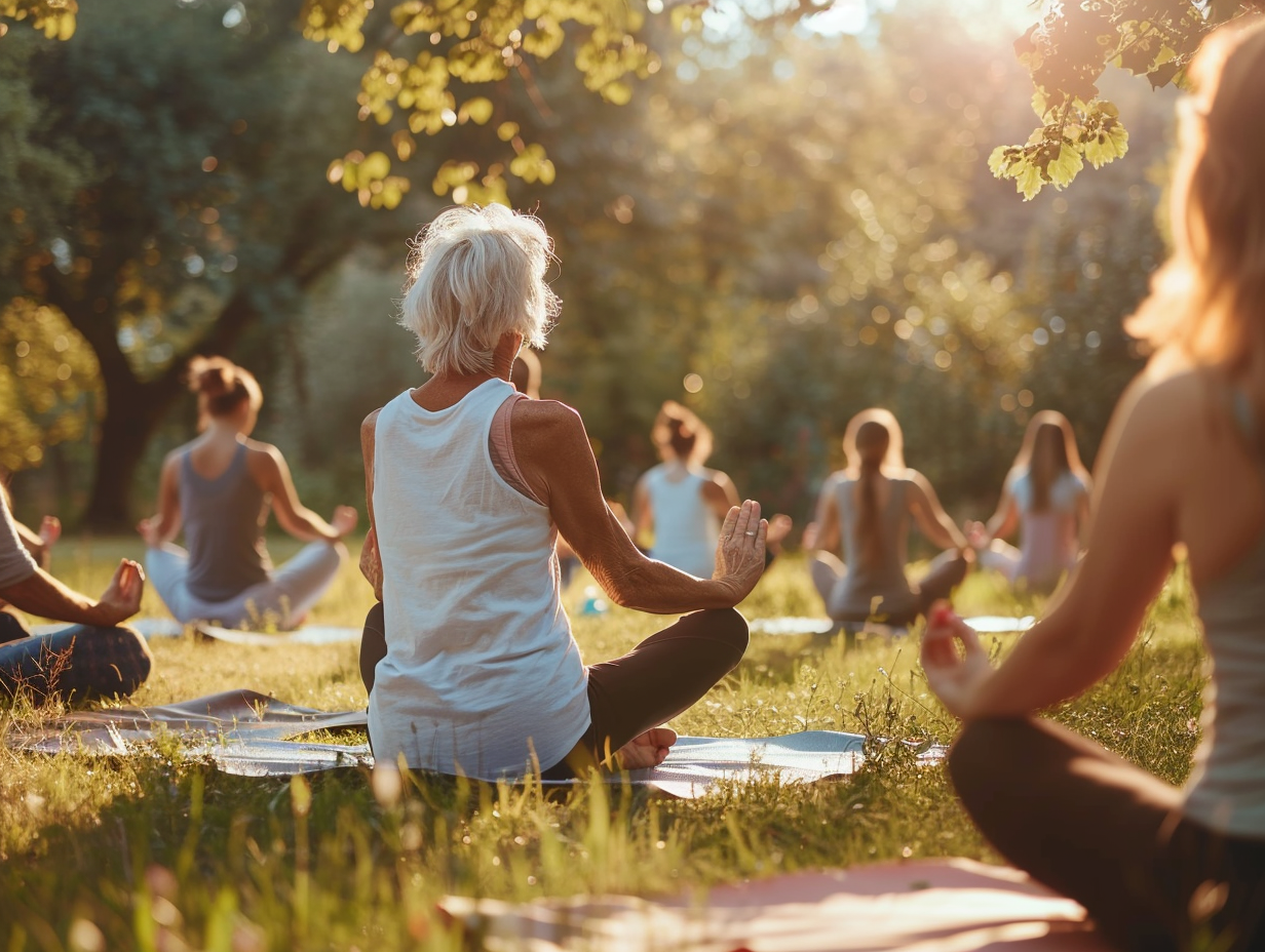 Людина виконує асану йоги на захоході сонця
